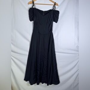 Vintage Moda Intl Black Off Shoulder Puff Sleeve Midi Dress‎ Gothic Romantic 8P